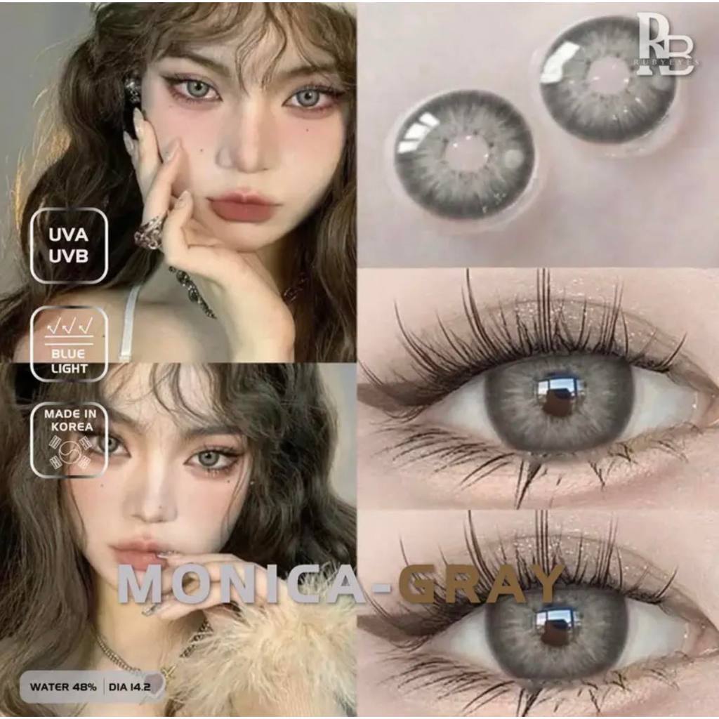 RUBY EYES Kính Áp Tròng Mẫu Xám Monica Gray SIlicone HydroGel Ruby Eyes, Lens ONLY 0 ĐỘ Ruby Eyes Contact Lens
