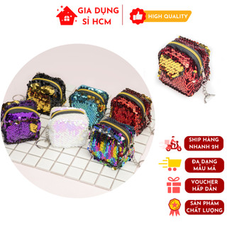 Ví Đựng Tiền Đính Kim Tuyến Mini Đựng Tiền Lẻ, Thẻ Xe Tiện Dụng Retro