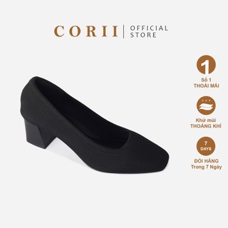 CORII - Giày Bít Cao Gót Mũi Vuông The Elegance Thời Trang và Thoải Mái Nhất - CR04EG1 Đen