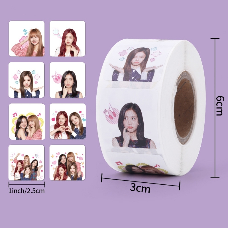 Cuộn 500 sticker khen thưởng hoạt hình cute ngộ nghĩnh, tem dán sticker thank you gói hàng thiết kế đơn giản tiện dụng