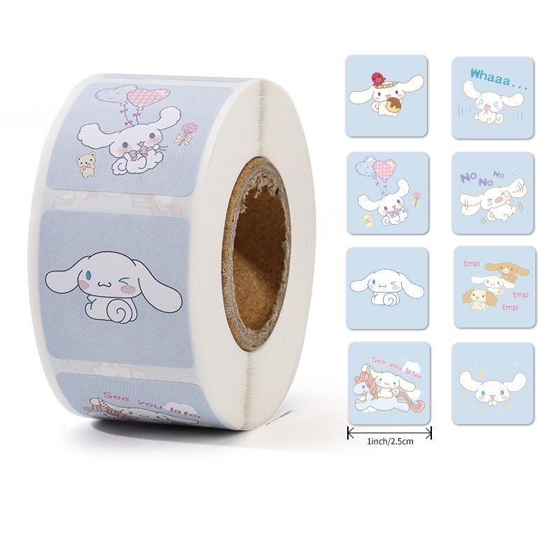 Cuộn 500 sticker khen thưởng hoạt hình cute ngộ nghĩnh, tem dán sticker thank you gói hàng thiết kế đơn giản tiện dụng
