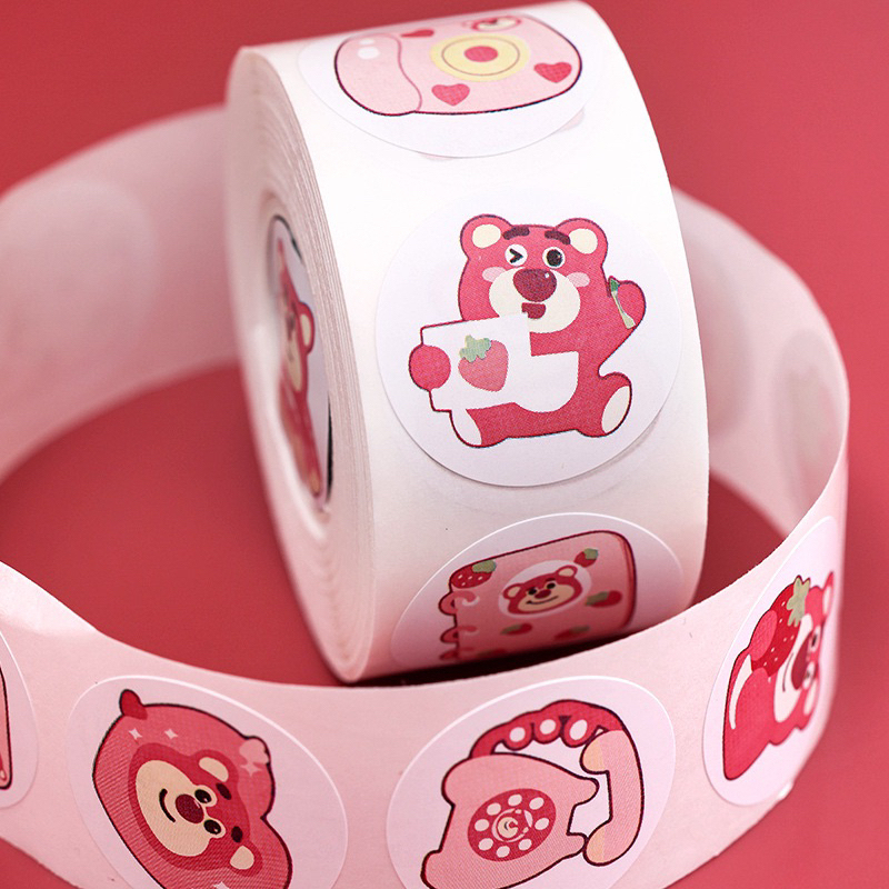 Cuộn 500 sticker khen thưởng hoạt hình cute ngộ nghĩnh, tem dán sticker thank you gói hàng thiết kế đơn giản tiện dụng