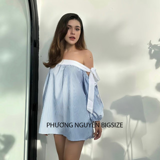 (BigSize) Áo Trễ Vai Nơ Tay Phồng