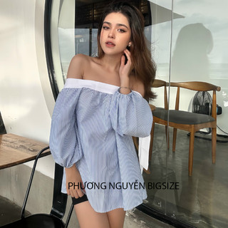 (BigSize) Áo Trễ Vai Nơ Tay Phồng
