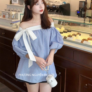 Áo trễ vai nơ tay phồng