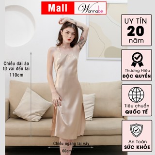 Váy ngủ WANNABE đầm ngủ cổ yếm dáng dài sang trọng quý phái nữ tính lưng đan dây thắt nơ xinh DNS34
