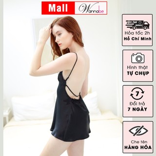 Đầm ngủ lụa WANNABE DNS51 váy ngủ xẻ ngực cut-out lưng thả dây ngang tô điểm lưng trần quyến rũ