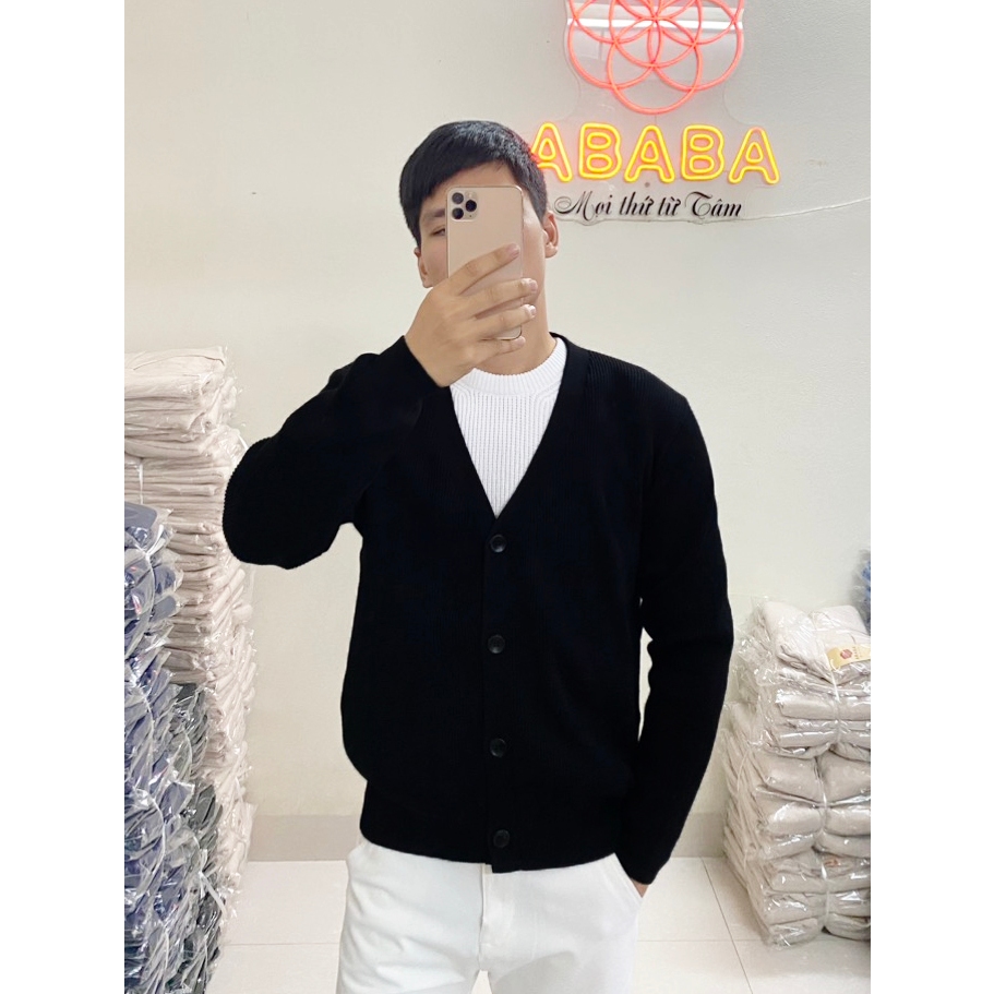 Áo Cadigan len nam kiểu dáng Hàn Quốc, cài cúc tay dài, chất dày dặn ABABA cadigan-tron