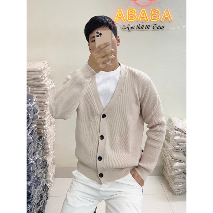 Áo Cadigan len nam kiểu dáng Hàn Quốc, cài cúc tay dài, chất dày dặn ABABA cadigan-tron