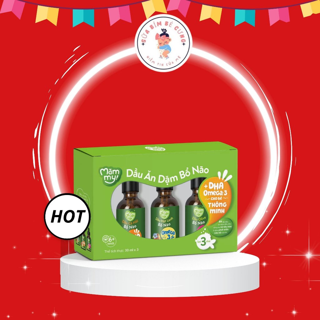 Dầu Ăn Dặm Cho Bé Bổ Não Mămmy 30ml, Set 3 Dầu Ăn Dặm Gồm Dầu Cá Hồi, Dầu Hạt Lanh, Dầu Olive