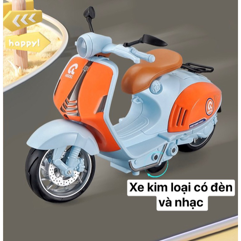 Xe mô hình Vespa kim loại có đèn nhạc, tỉ lệ 1:24