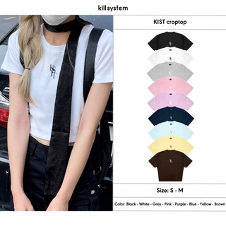 Áo thun Killsystem croptop tay ngắn thêu chữ KIST chất thun gân co giãn