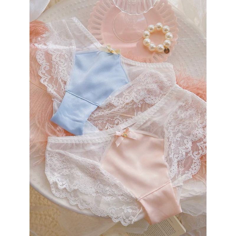 Quần lót satin phối ren đơn giản màu pastel QL11