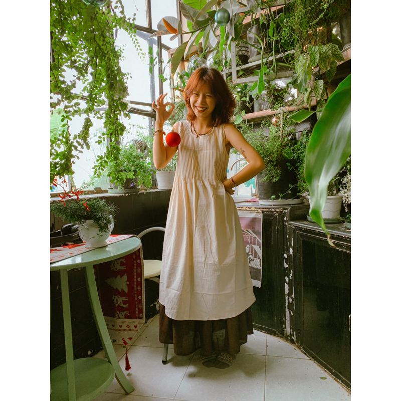 Váy Tay Sát Vintage/ Mori Freesize Chít Dọc Suông Cotton Vui Thu Đông/ Noel Xinh