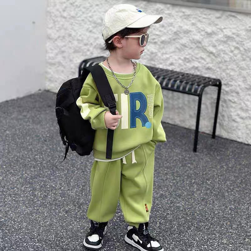 Bộ nỉ xanh in chữ viền trắng cho bé trai và bé gái