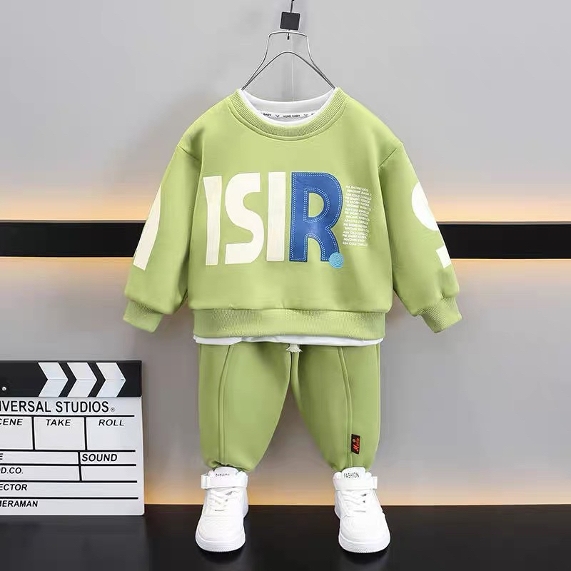 Bộ nỉ xanh in chữ viền trắng cho bé trai và bé gái