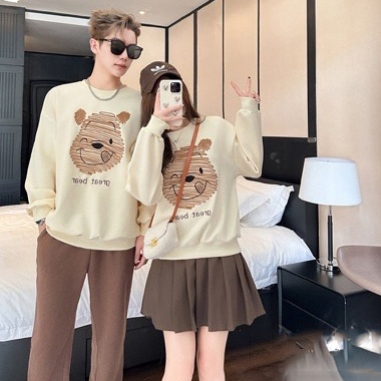 Hokiha Kids -TE473 Áo sweater gia đình chất nỉ ép 2 da dày dặn mềm mịn, áo đôi mẹ bé thu đông siêu xinh hình gấu