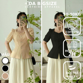 DA BIGSIZE - Áo Kiểu Nữ Bigsize Thiết Kế Cổ Vuông Viền Bèo Chất Cotton Mềm Mịn Dành Cho Người Mập 50-90kg
