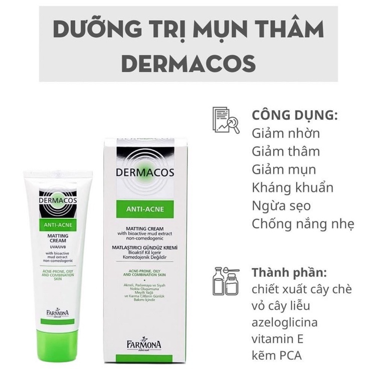 Kem Dưỡng Ẩm Dermacos Giảm Bóng Nhờn, Ngừa Mụn Farmona Dermacos Anti Acne Matting Cream 50ml