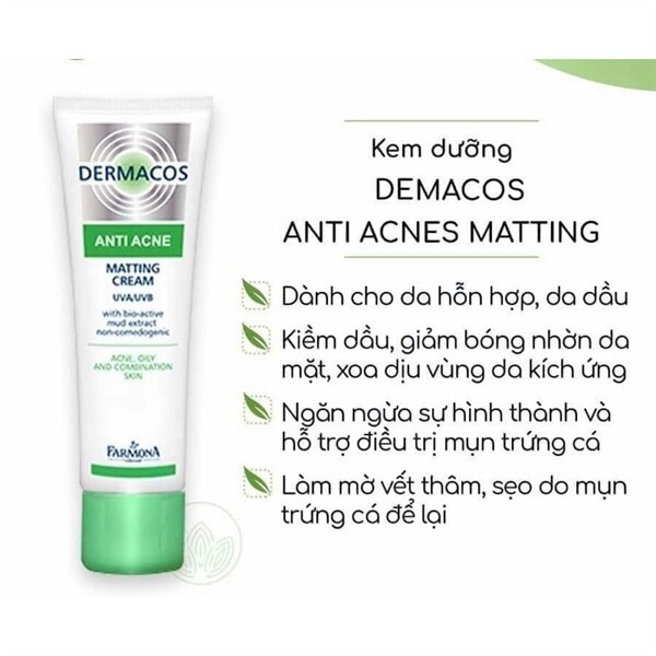 Kem Dưỡng Ẩm Dermacos Giảm Bóng Nhờn, Ngừa Mụn Farmona Dermacos Anti Acne Matting Cream 50ml