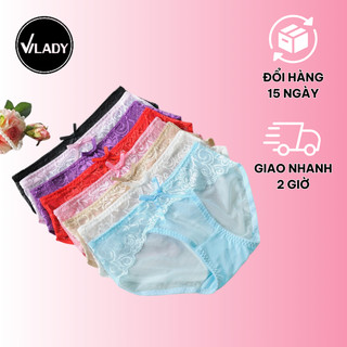 Bộ 3 Quần Lót Phối Ren Nữ Vilady Xuyên Thấu Gợi Cảm Ôm Sát Cơ Thể Thoáng Mát Thoải Mái Vận Động