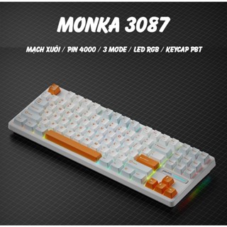  Bàn phím cơ bluetooth không dây MONKA 3087 Led RGB Kết Nối 3 Mode Pin 4000mah Dùng 15 ngày 