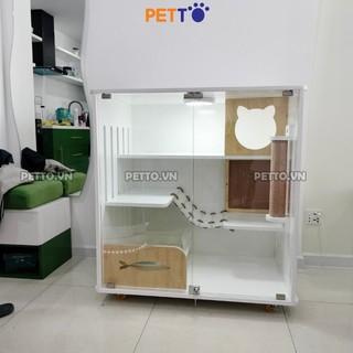 Nhà cho mèo petto nhà mèo bằng gỗ sơn trắng hiện đại và sang trọng dành cho 2-3 bé mèo cc073
