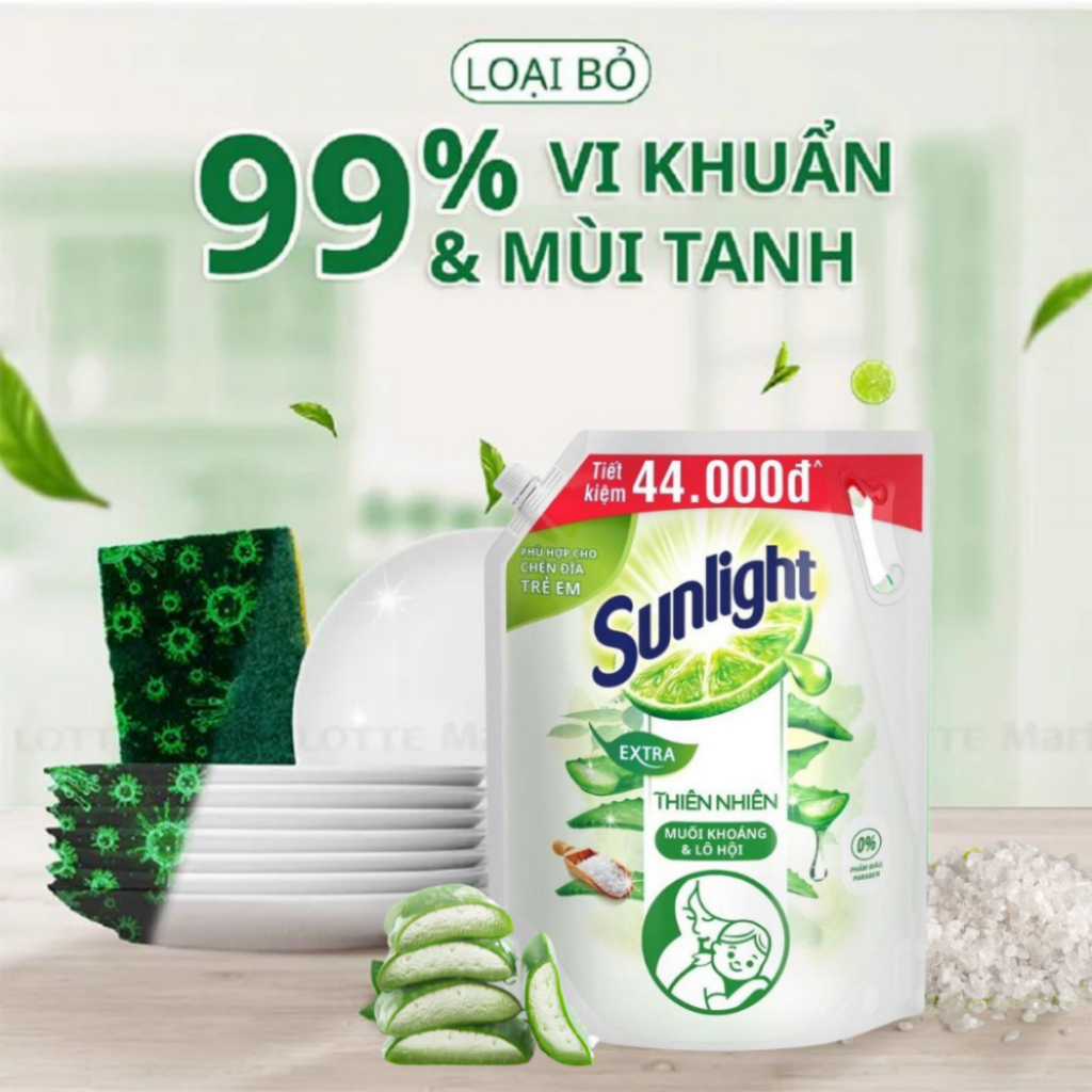 Nước Rửa Chén Sunlight, Dầu Rửa Bát Hữu Cơ Thiên Nhiên Sạch Nhanh Hương Thơm Tươi Mát Xả Bọt Nhanh Túi 3.4kg
