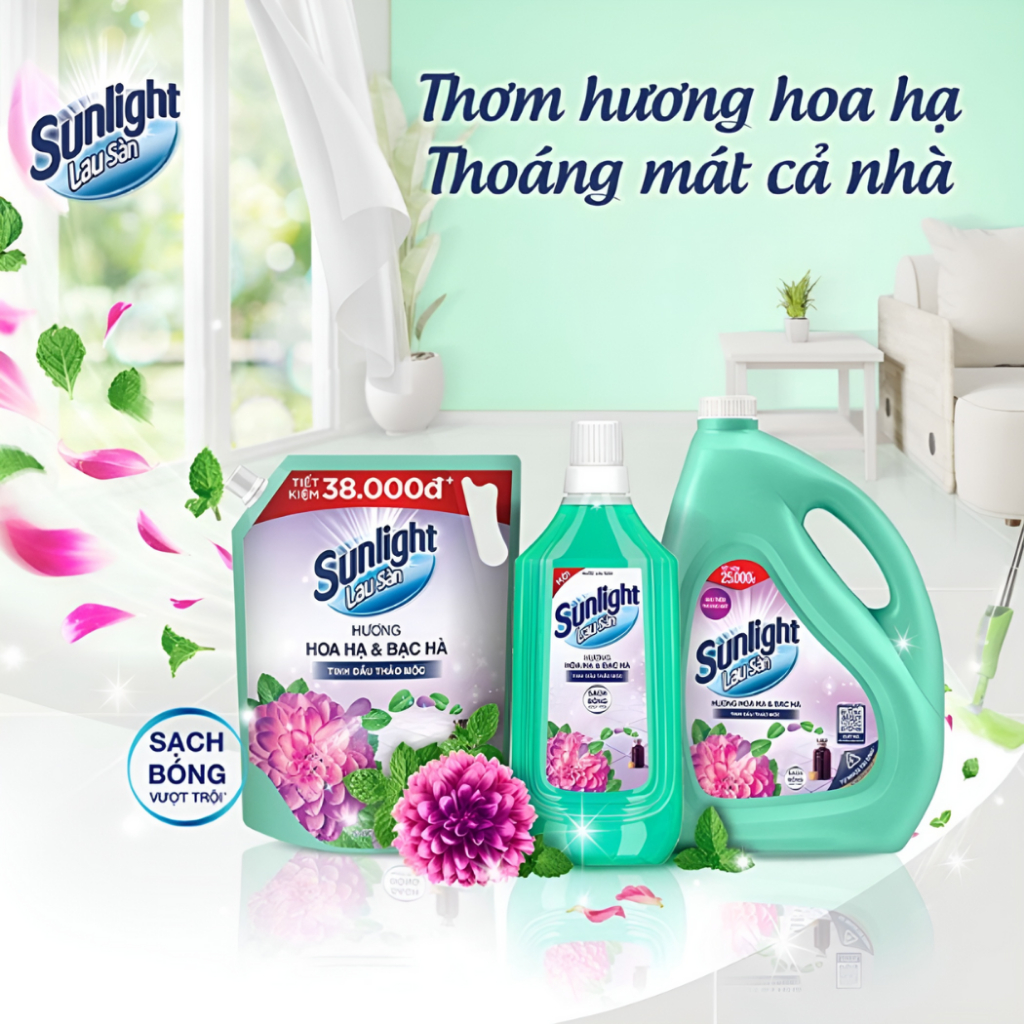 Nước Lau Sàn Sunlight, Nước Lau Nhà Cao Cấp Tinh Dầu Thảo Mộc Ngăn Côn Trùng Sạch Nhanh Phòng Khách, Bếp Can 3.6kg