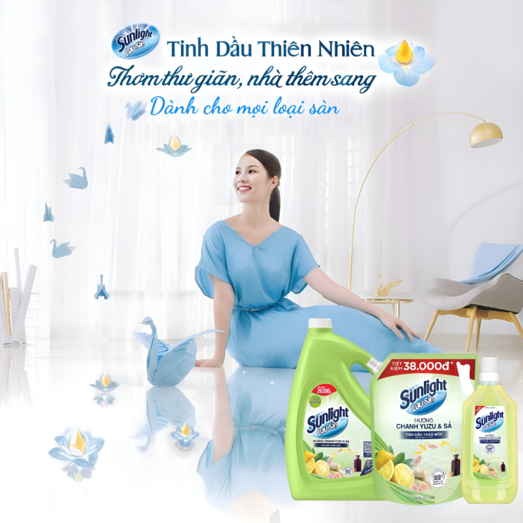 Nước Lau Sàn Sunlight, Nước Lau Nhà Cao Cấp Tinh Dầu Thảo Mộc Ngăn Côn Trùng Sạch Nhanh Phòng Khách, Bếp Can 3.6kg