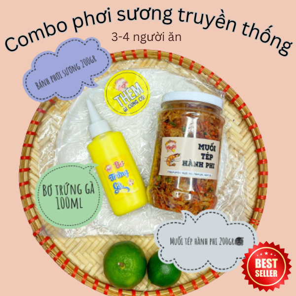 COMBO PHƠI SƯƠNG TRUYỀN THÔNG 200GR KÈM BƠ VÀ MUỐI TEP HÀNH PHI size lớn 4-5 người ăn- Thèm gì cũng có