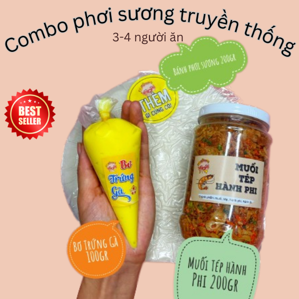 COMBO PHƠI SƯƠNG TRUYỀN THÔNG 200GR KÈM BƠ VÀ MUỐI TEP HÀNH PHI size lớn 4-5 người ăn- Thèm gì cũng có