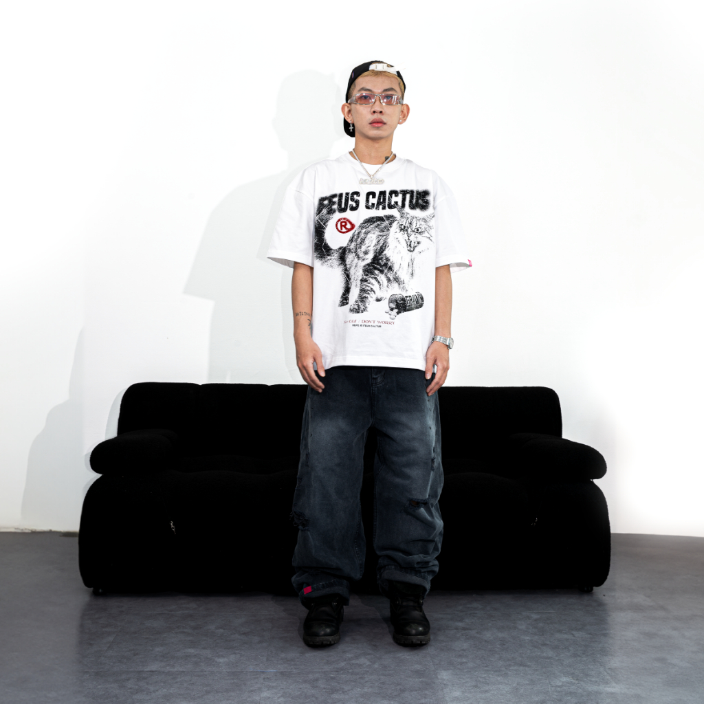 Áo Thun Boxy Unisex FEUS CACTUS Graw / White