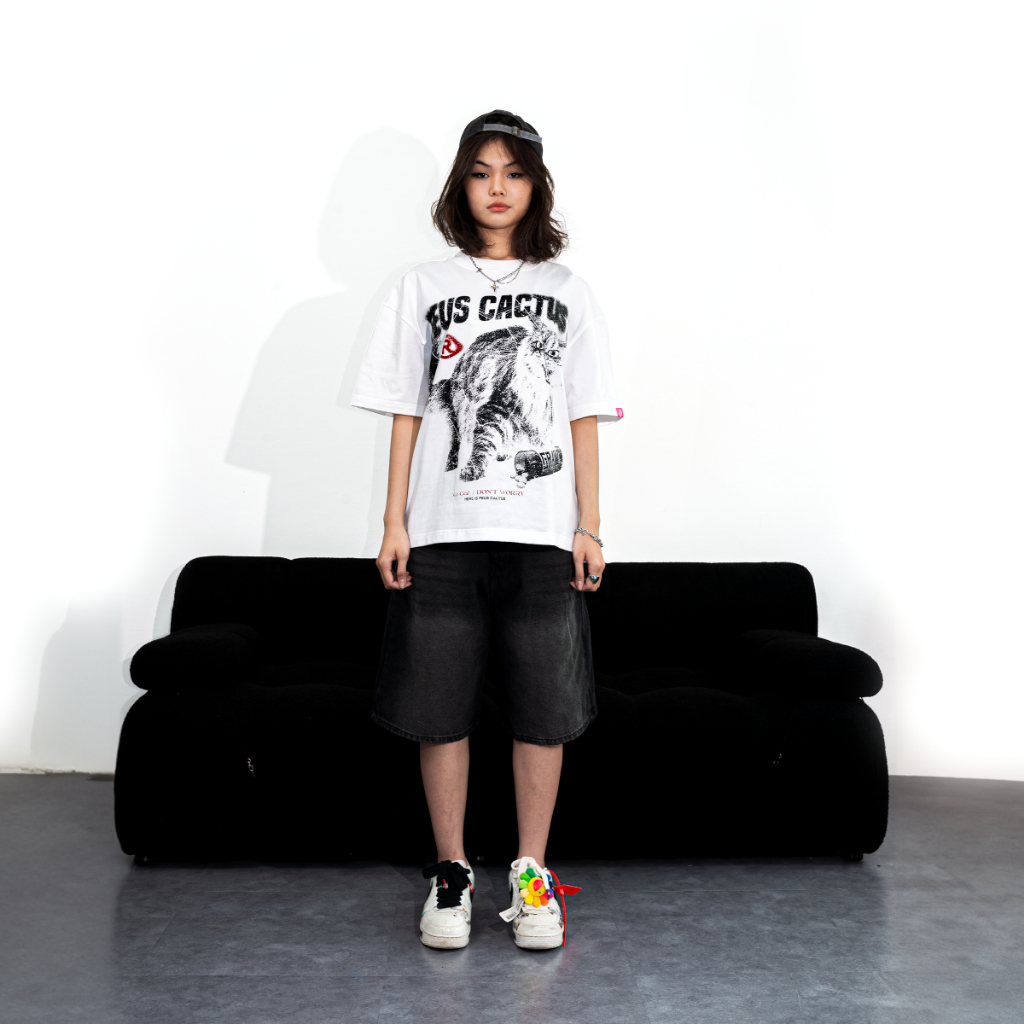 Áo Thun Boxy Unisex FEUS CACTUS Graw / White
