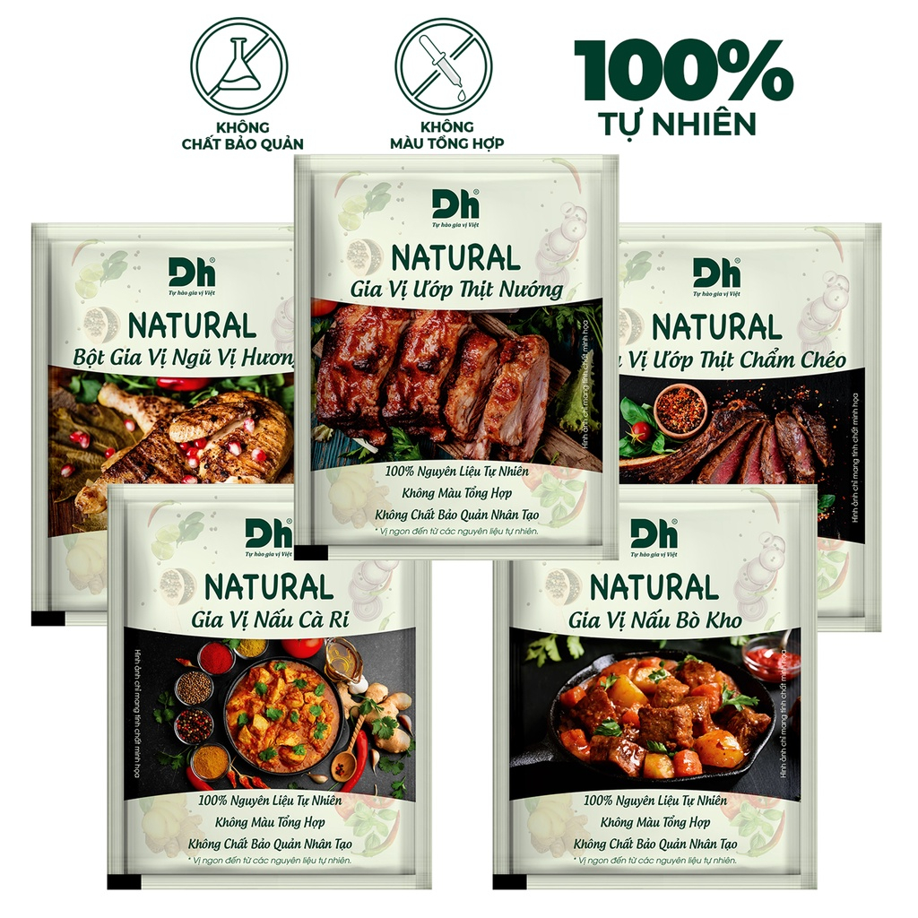 Natural Gia Vị Nấu Ướp Dh Foods - Gia Vị Ngũ Hương, Nấu Cà Ri, Ướp Thịt Nướng/Chẩm Chéo/Mắc Mật, Bò Kho