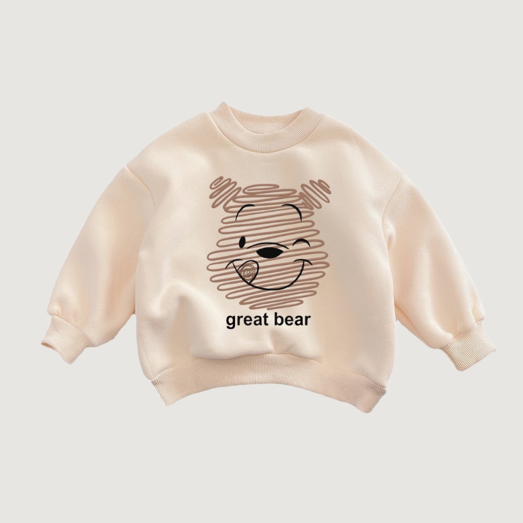 Hokiha Kids -TE473 Áo sweater gia đình chất nỉ ép 2 da dày dặn mềm mịn, áo đôi mẹ bé thu đông siêu xinh hình gấu