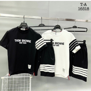 Set Bộ Thể Thao Nam Nữ THOM BROWNE phối viền 4 sọc - Áo Thun Tay Lỡ Unisex Form Rộng