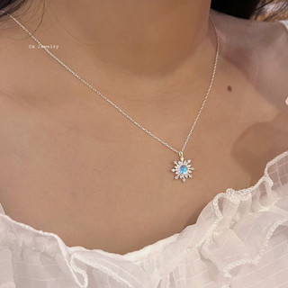 Dây chuyền vòng cổ nữ bạc s925 bông tuyết đá moonstone Cá jewelry DC252 phong cách Hàn Quốc