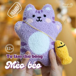Bộ nguyên liệu tự làm Mèo bông xinh xắn bằng thêu len nổi - Punch Needle Tiệm tạp hoá Nhà May