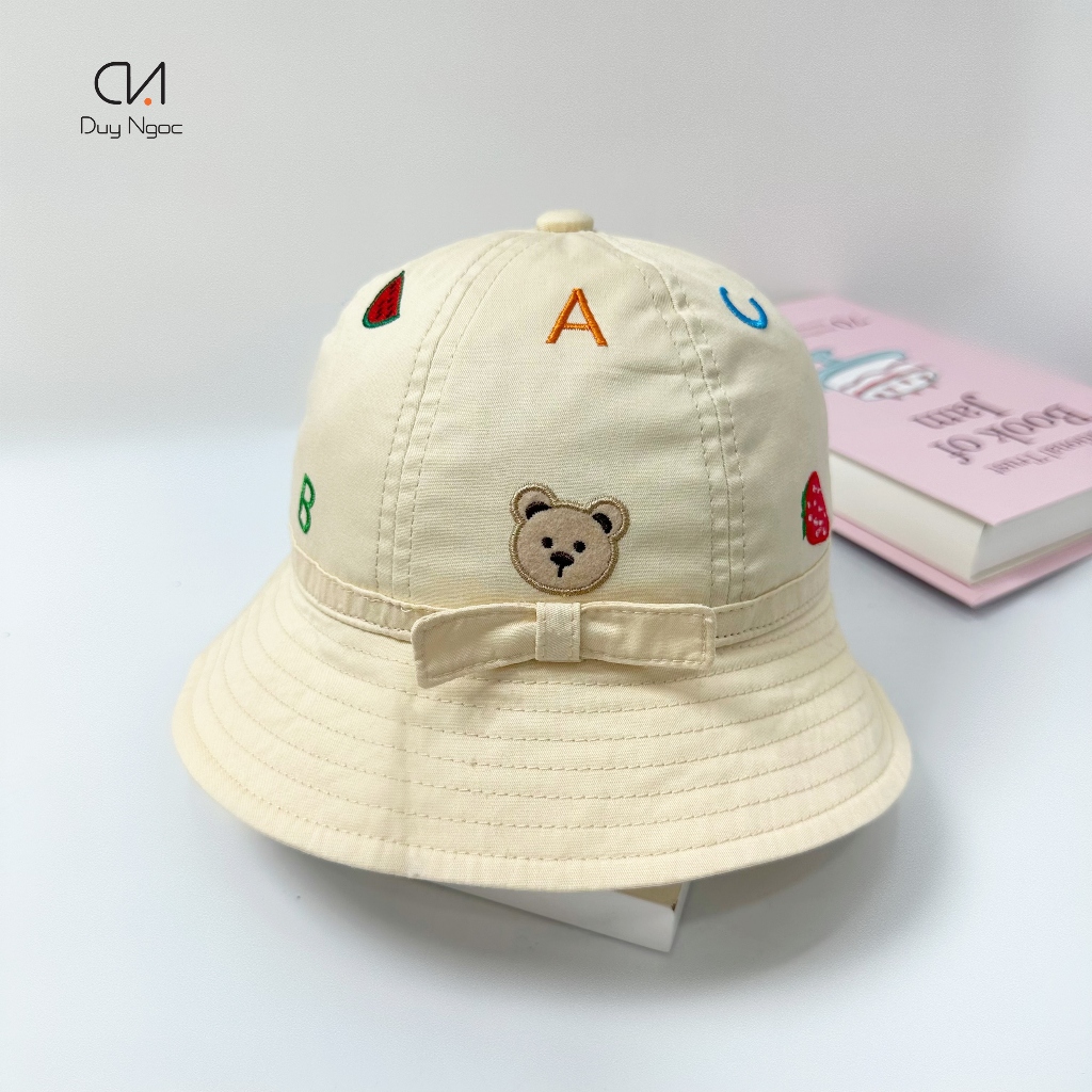 Nón trẻ em dành cho bé 2 đến 4 tuổi cao cấp Duy Ngọc - Nón Vành bé hình in gấu cute, họa tiết thêu