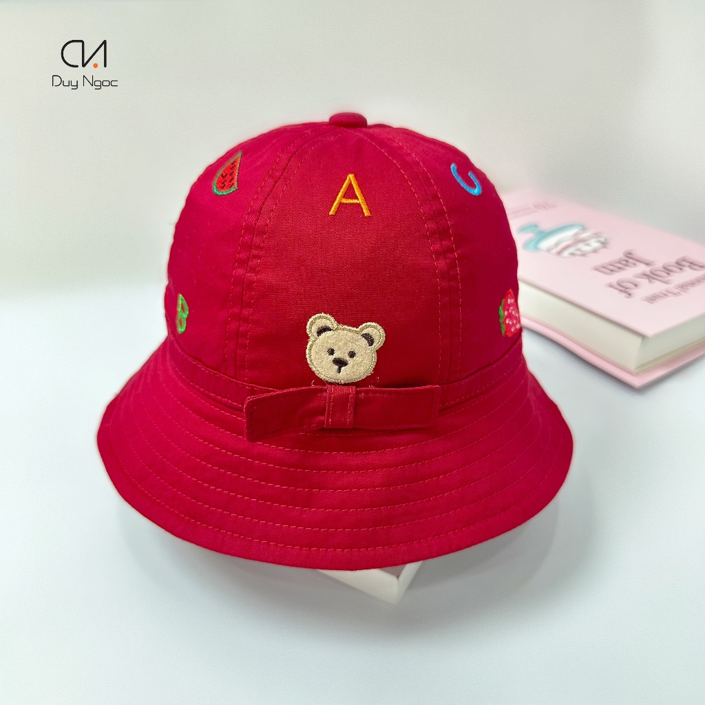 Nón trẻ em dành cho bé 2 đến 4 tuổi cao cấp Duy Ngọc - Nón Vành bé hình in gấu cute, họa tiết thêu