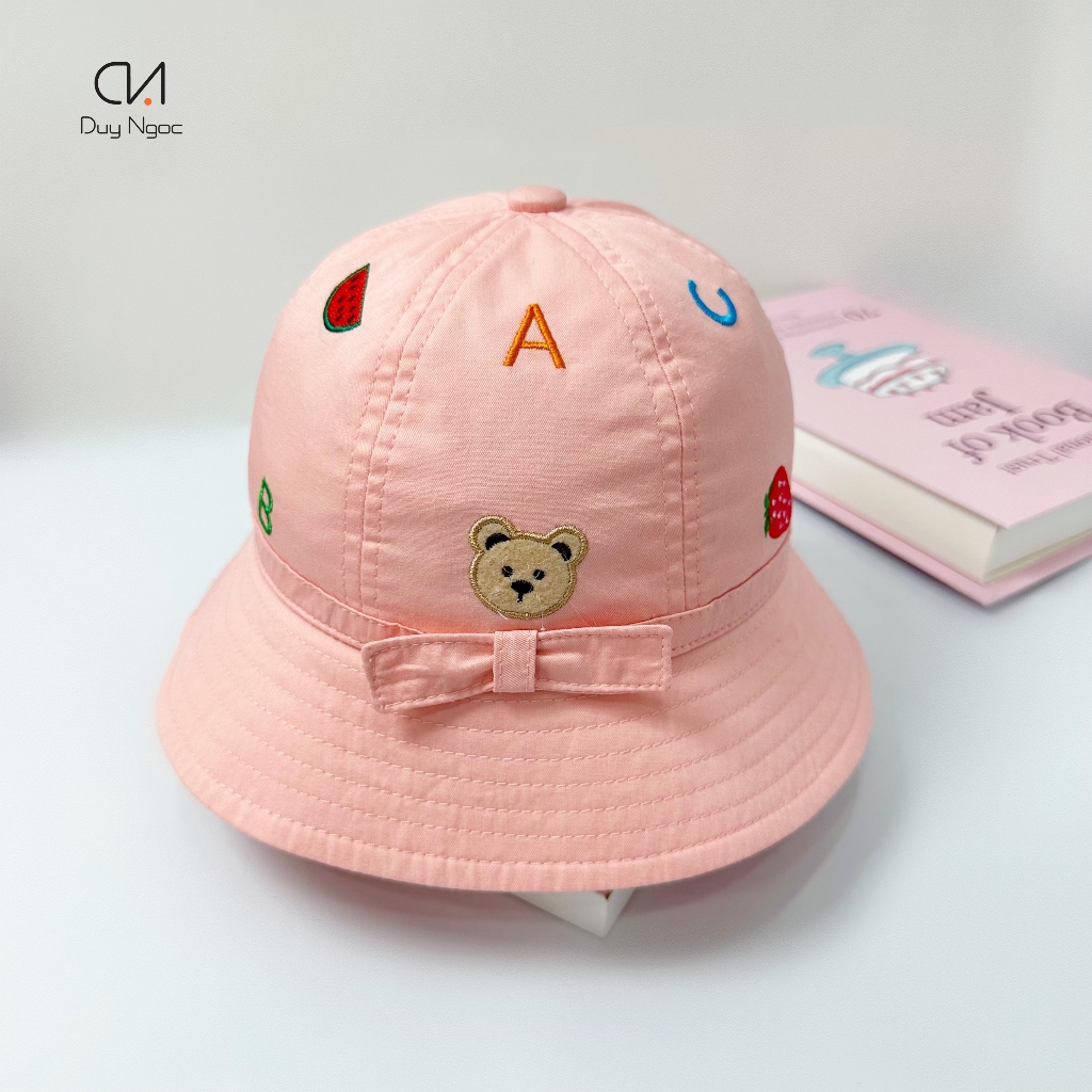 Nón trẻ em dành cho bé 2 đến 4 tuổi cao cấp Duy Ngọc - Nón Vành bé hình in gấu cute, họa tiết thêu