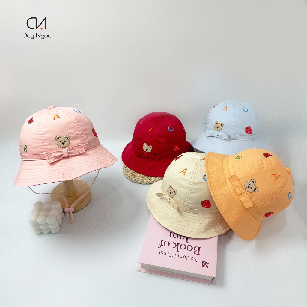 Nón trẻ em dành cho bé 2 đến 4 tuổi cao cấp Duy Ngọc - Nón Vành bé hình in gấu cute, họa tiết thêu