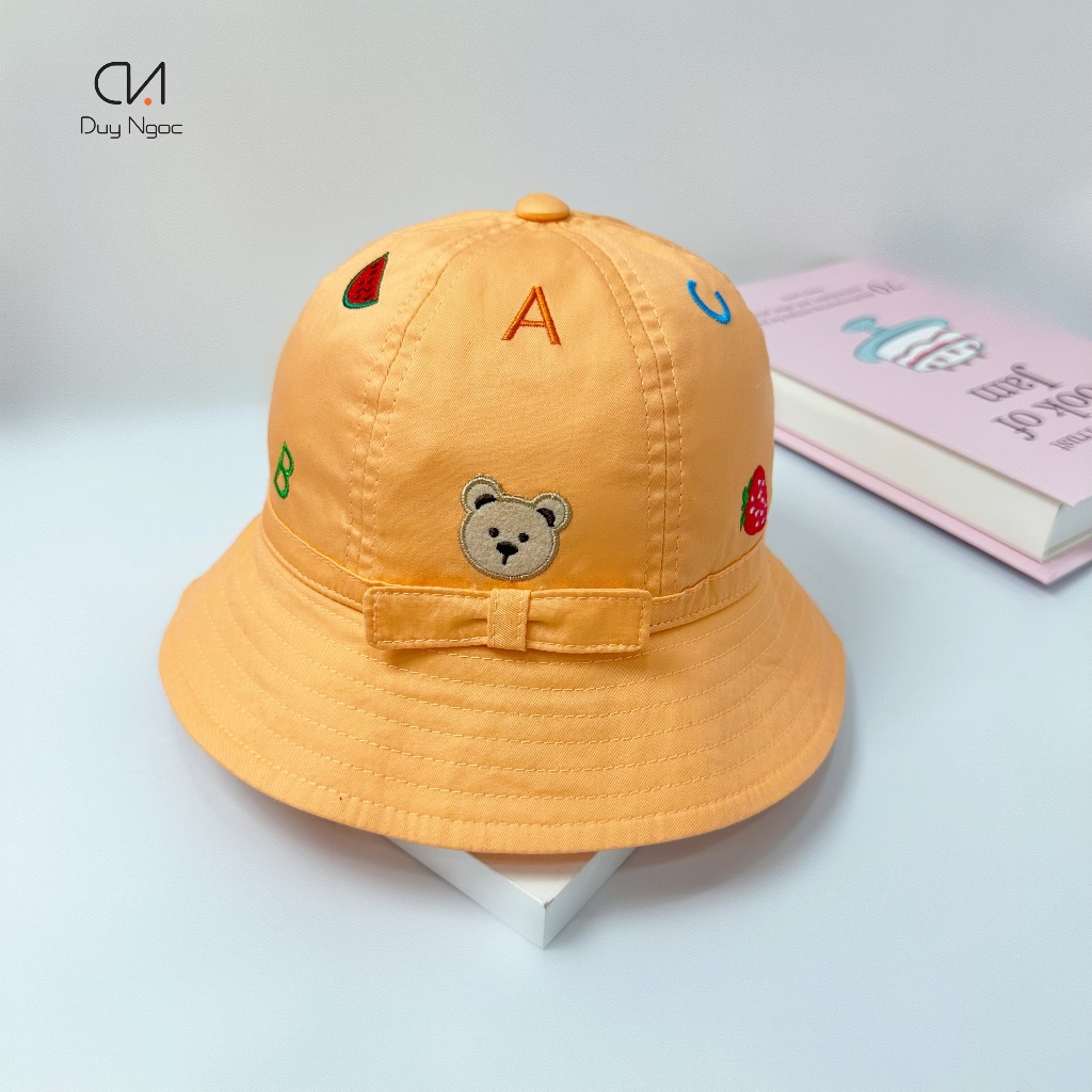 Nón trẻ em dành cho bé 2 đến 4 tuổi cao cấp Duy Ngọc - Nón Vành bé hình in gấu cute, họa tiết thêu