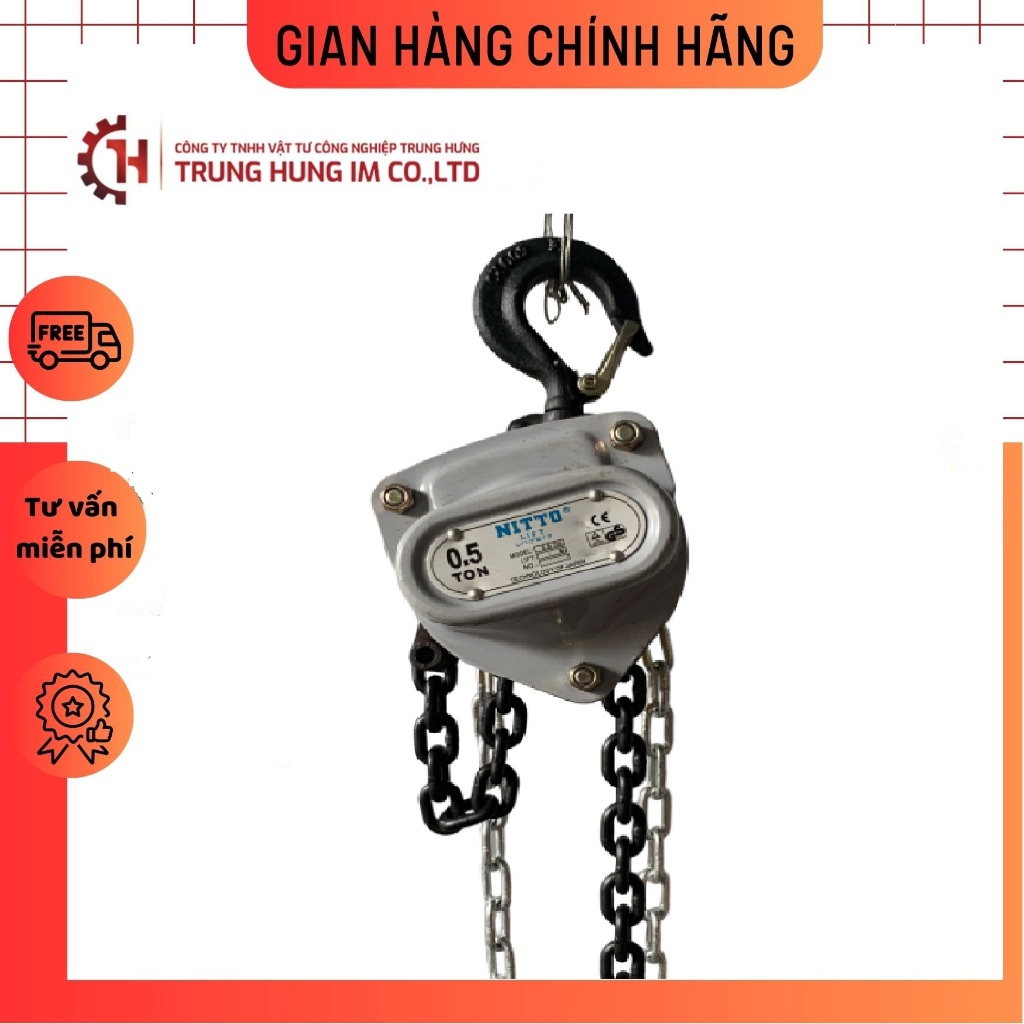 Pa lăng xích kéo tay NITTO LIFT 0.5 tấn 2.5 mét/ 5 mét