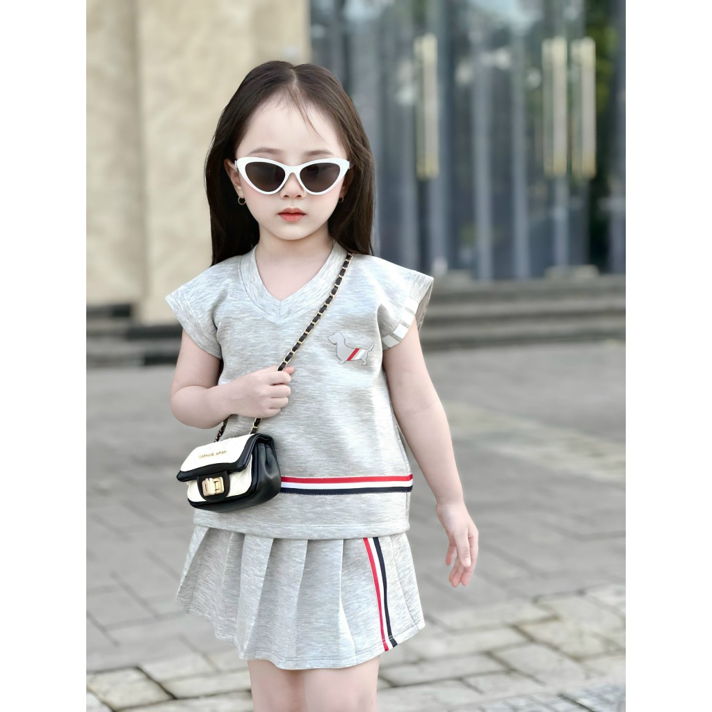 Sét áo Nỉ tank top thom tặng kèm chân váy cho bé gái , bộ áo váy thời trang trẻ em , Kid_genz