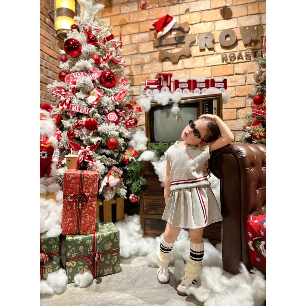 Sét áo Nỉ tank top thom tặng kèm chân váy cho bé gái , bộ áo váy thời trang trẻ em , Kid_genz