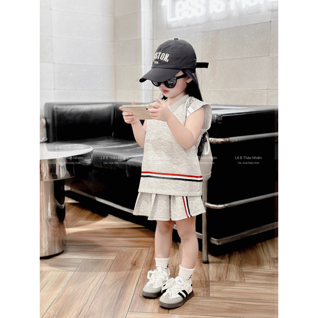 Sét áo Nỉ tank top thom tặng kèm chân váy cho bé gái , bộ áo váy thời trang trẻ em , Kid_genz