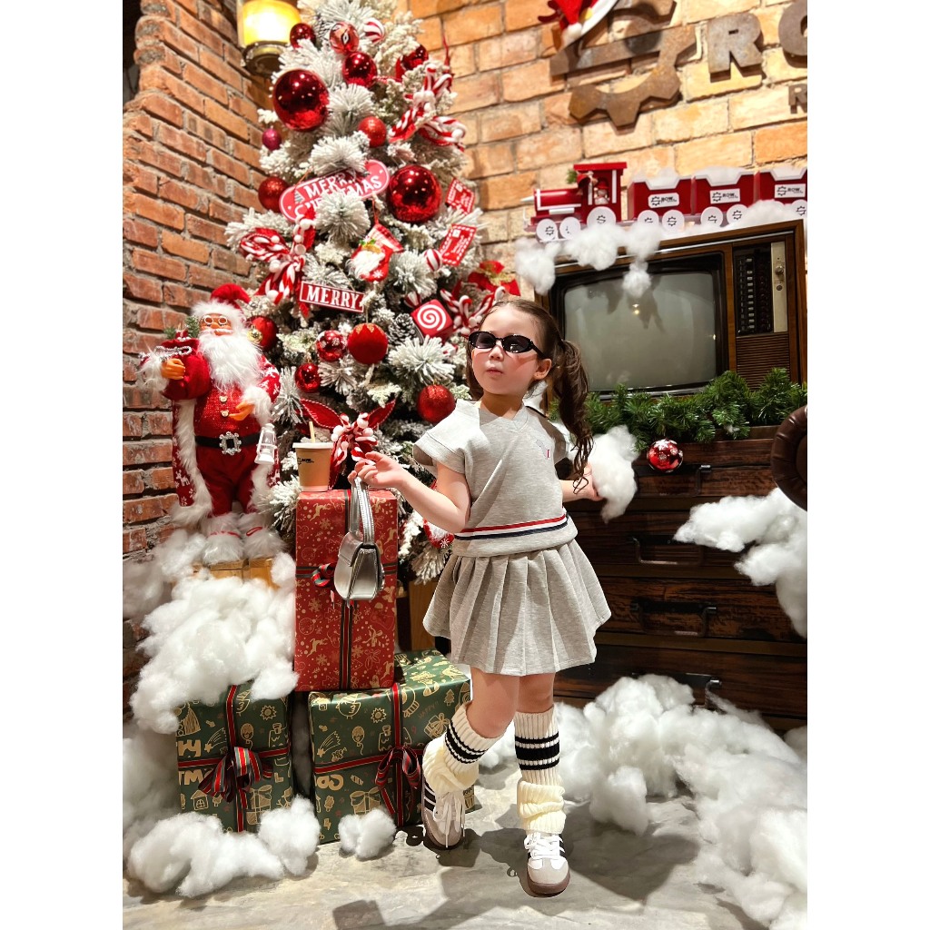 Sét áo Nỉ tank top thom tặng kèm chân váy cho bé gái , bộ áo váy thời trang trẻ em , Kid_genz