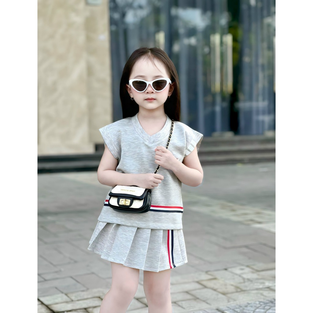 Sét áo Nỉ tank top thom tặng kèm chân váy cho bé gái , bộ áo váy thời trang trẻ em , Kid_genz
